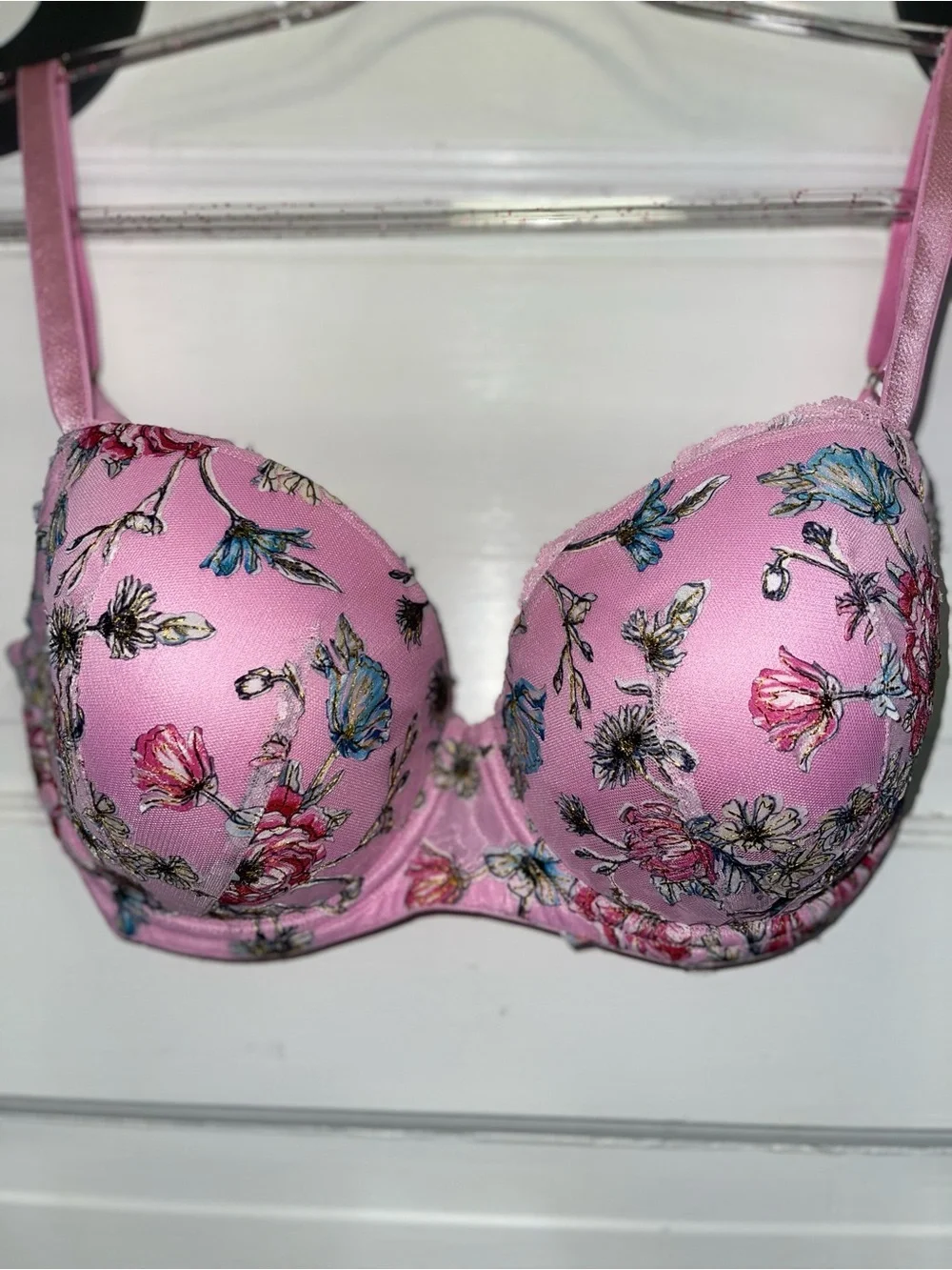 Victoria’s Secret Dream Angels Lined Demi Bra 36DD Embroidered Pink Floral